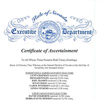 An example of a Certificate of Ascertainment for the Electoral College
