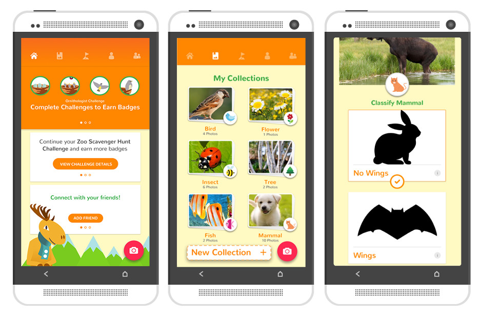 Screens on the NatureCollections app.