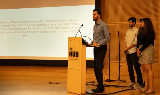 Team presenting a Capstone project in the HUB Lyceum