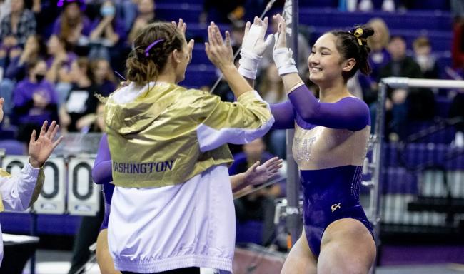 Gymnast Taylor Russon gives a high-five