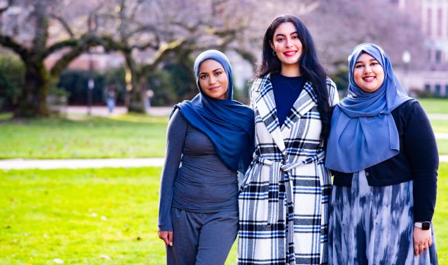 Safa Jamal, Razan Mansour and Zareen Tasnim stand side by side