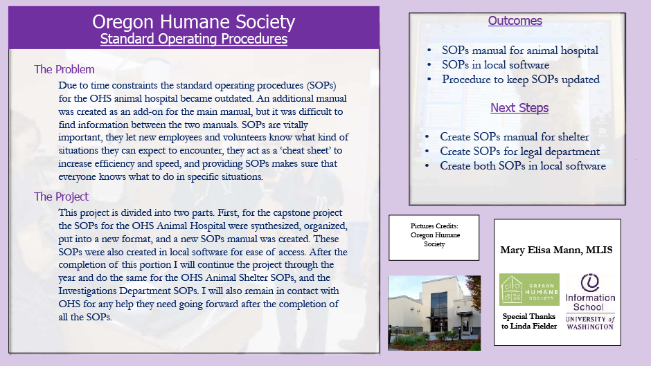 Oregon Humane Society: Standard Operating Procedures | Information School |  University of Washington