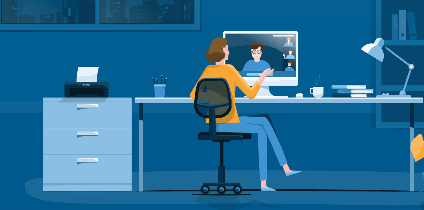Illustration of people working together online