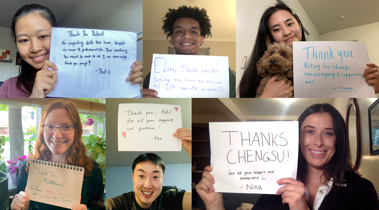 A collage of 6 students holding "thank you" signs.