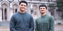 Eric Von Carlos Latham II and Kyle Raychel in front of Suzzallo Library at the UW.