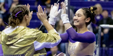 Gymnast Taylor Russon gives a high-five