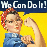 A poster illustrating a woman flexing beneath the words "We Can Do It!"