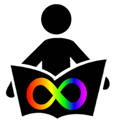 Icon of a person with an open book showing a graphic on the covers.