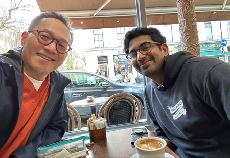 Aditya Ramani (right) with iSchool Lecturer Nam-ho Park in London.