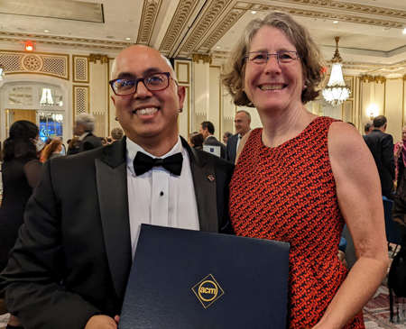 Batya Friedman with Dean Anind Dey at the 2022 ACM Awards. They were both recognized as ACM Fellows.