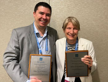 Mike Teodorescu and Maryann Feldman of the University of North Carolina at the awards presentation. Feldman was one of the judges and organizers of the TIM Best Paper Award.