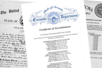 Images of portions of 3 Electoral College documents.