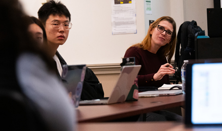 Heather Whiteman listens during a class.