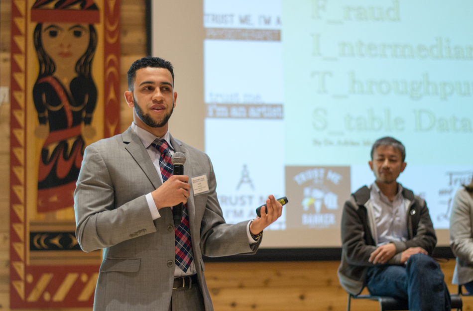 A student speaks during an event.