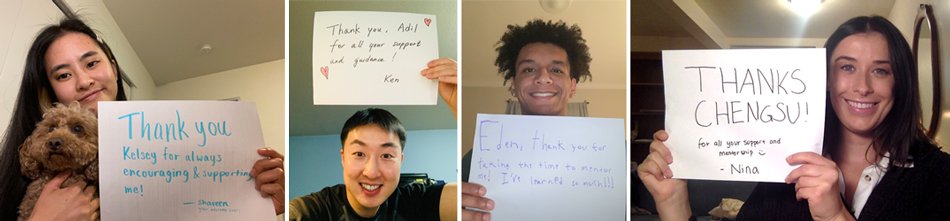 Four images of students holding "thank you" signs.