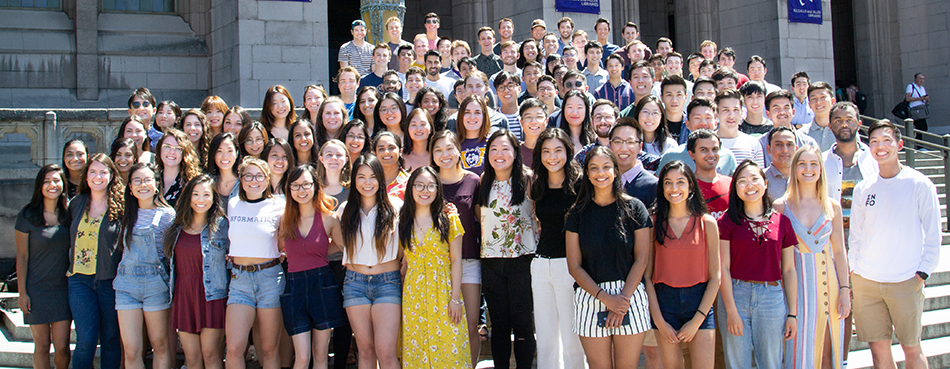 Informatics students on the steps of Suzzallo Library.