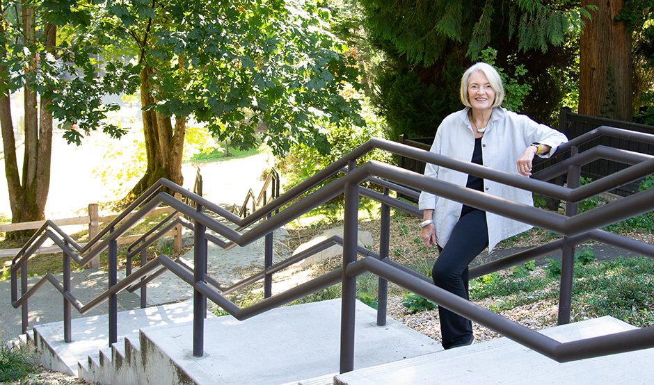 Jill McKinstry stands on the stairway to Mount Baker Park near her home in Seattle.