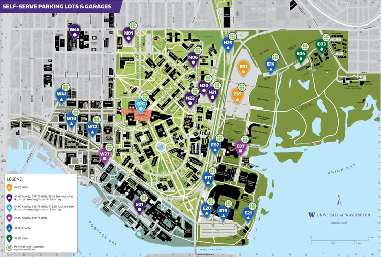 Map of self-serve parking lots at the UW.