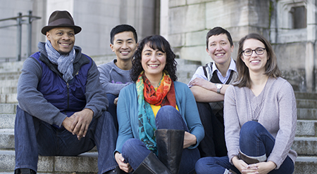 From left, iSchool Ph.D. students Zithri Saleem, Benjamin Xie, Saba Kawas, Beck Tench and Stephanie Ballard.