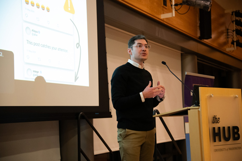 Martin Saveski speaks while on stage.