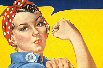 An illustration of a woman, part of the 'We Can Do It' poster